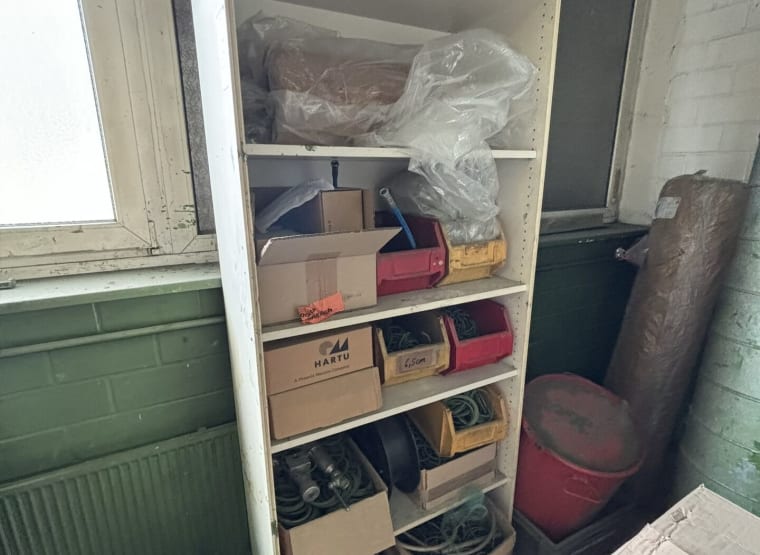 Wooden cabinet with contents