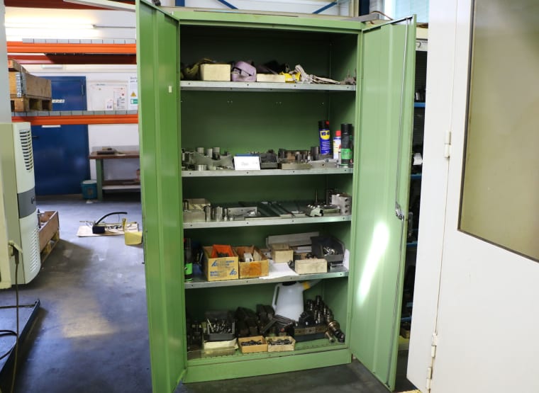 Double-door workshop cabinet with contents