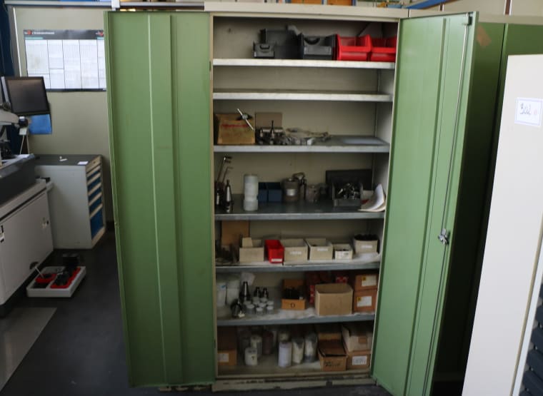 Double-door workshop cabinet with contents