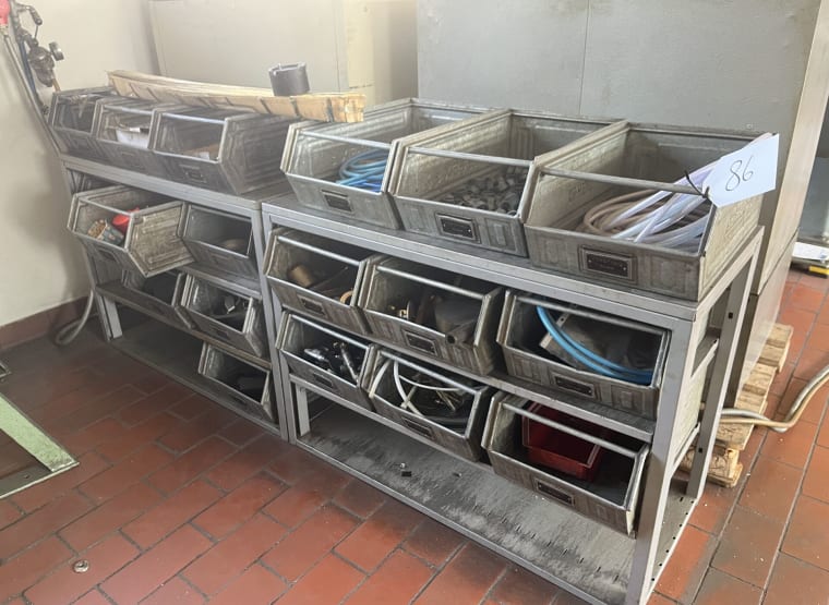 Workshop shelving with storage bins